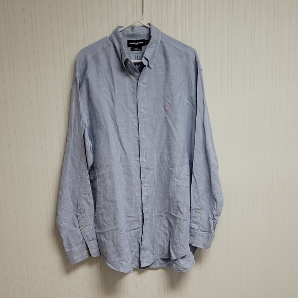 Ralph Lauren Golf Men's Lt Blue Button-Up Linen/silk Blend Shirt Large - Picture 1 of 5